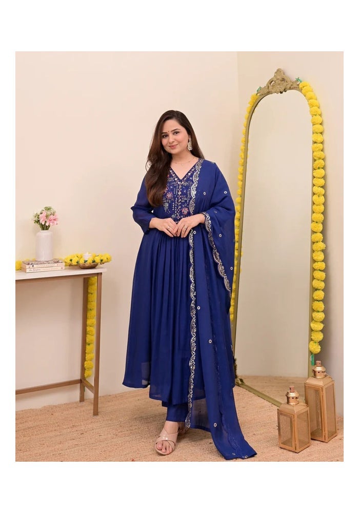 Malishka Export Blue Anarkali Kurta Pant Set for Women - Image 5